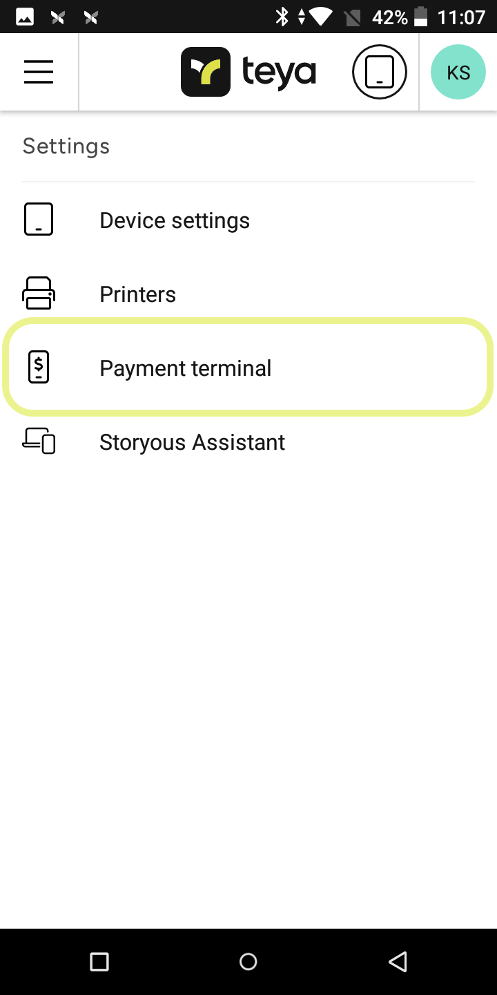 Payment terminal settings in the Teya POS app