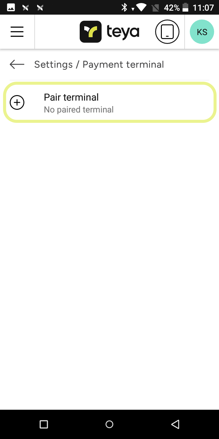 Payment terminal pairing in the Teya POS app