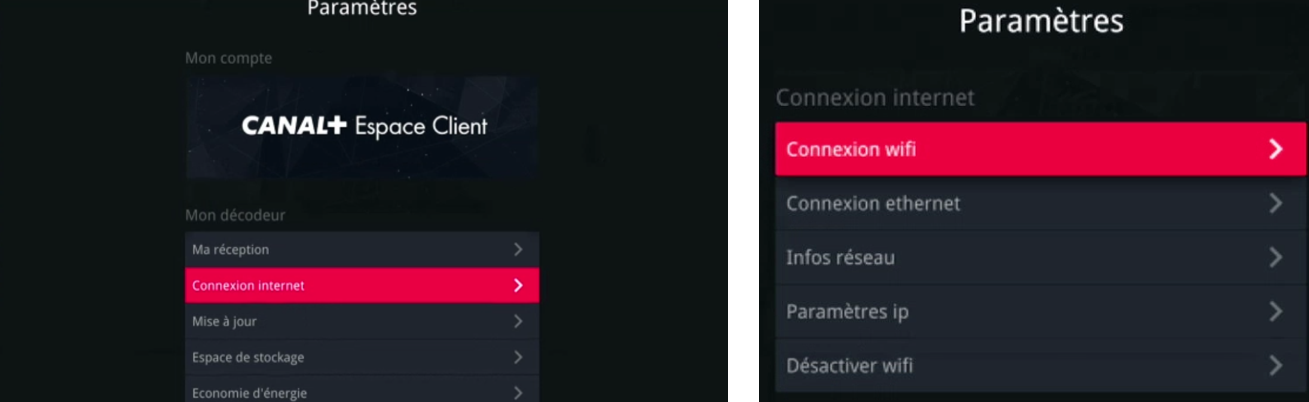 choix du type de connexion (wifi ou Ethernet)