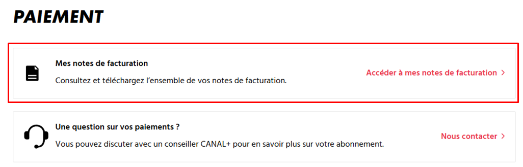 bouton d'accès aux notes de paiement